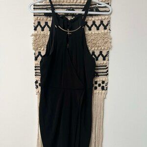 Evening black dress with golden neckline